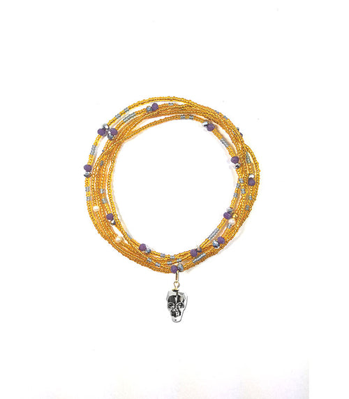 DIJE KRÁNIO FULL GLOW GRIS 10K Y CHAQUIRA KRÁNIO COMBINATIONS CHOKER & PULSERA AMARILLO