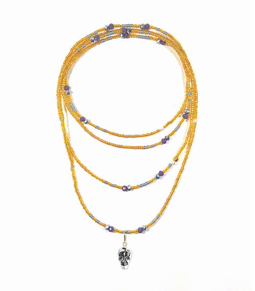 DIJE KRÁNIO FULL GLOW GRIS 10K Y CHAQUIRA KRÁNIO COMBINATIONS CHOKER & PULSERA AMARILLO