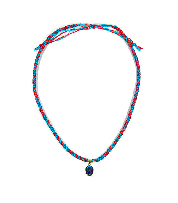 DIJE KRANIO GLOW AZUL 10K CON HILO ARTESANAL KRÁNIO COMBINATIONS CHOKER & PULSERA ROJO & AZUL