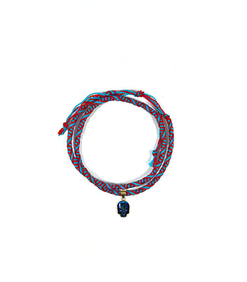 DIJE KRANIO GLOW AZUL 10K CON HILO ARTESANAL KRÁNIO COMBINATIONS CHOKER & PULSERA ROJO & AZUL