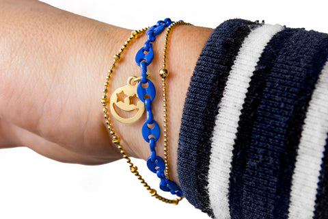 PULSERA DE CADENITAS CARITA FELIZ AZUL