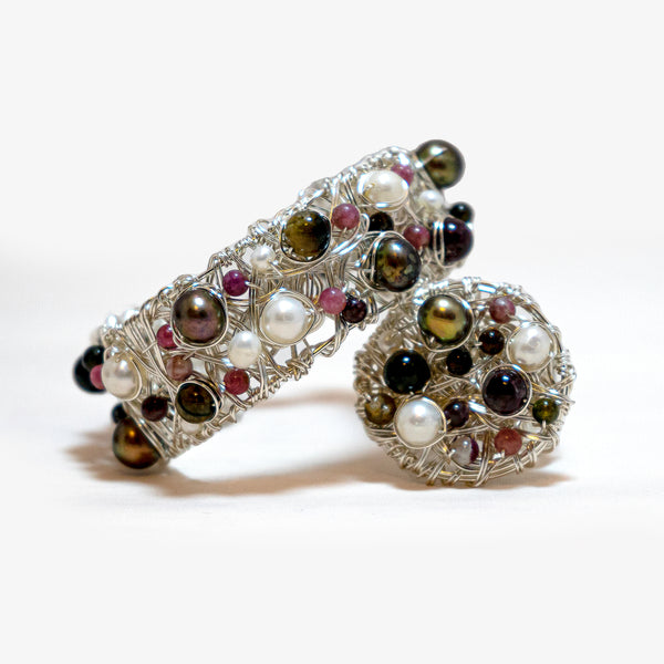 BRAZALETE CON TURMALINAS Y PERLAS