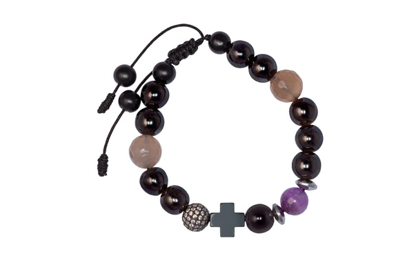 PULSERA BOLAS CRUZ HEMATHITA